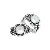 Sterling Silver White Pearl Round Shape Statement Ring With Artistic Design